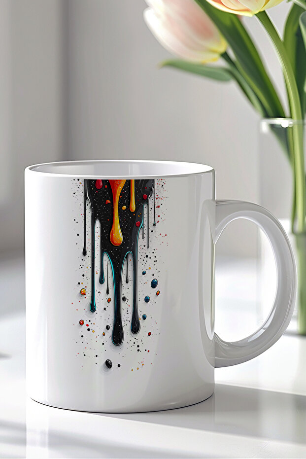Abstract Art Drop Pattern 330ml Printed White Ceramic Mug Cup