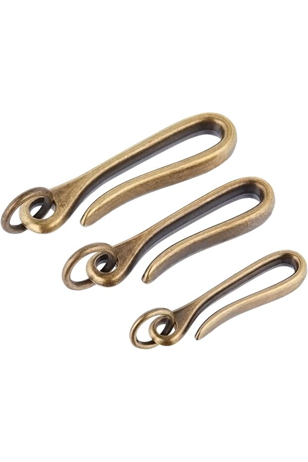 سلسلة مفاتيح على شكل خطاف على شكل حرف U من 3 قطع، تصميم ياباني على شكل خطاف سمكة، نحاس صلب بلون برونزي عتيق، موديل AECH05-14560