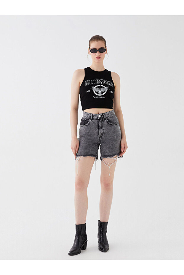 Nevavm Bermuda Fit Ripped Detailed Women's Jean Shorts