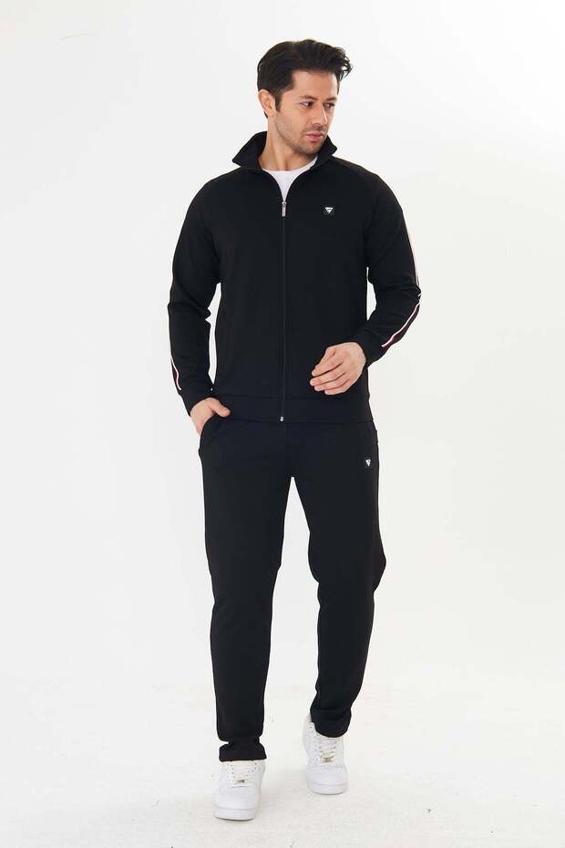 Men's Cotton Zippered Tracksuit Set Black 9530-S