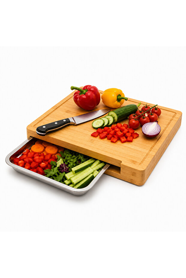 Premium Bamboo Cutting Board with Built-In Sliding Drawer 100% Natural Bamboo Chopping Board Knife-Friendly, Durable & Eco-Friendly