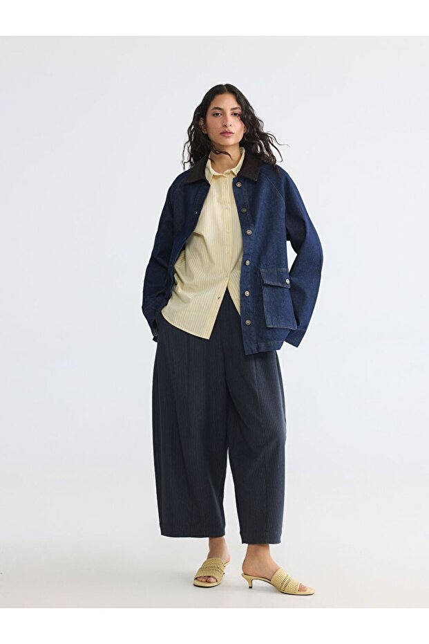 Lcw Modest Elastic Waist Striped Women's Trousers