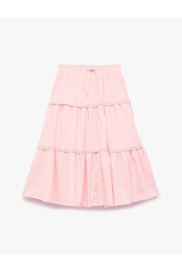 Cotton Tied Comfortable Fit Layered Skirt with Lace Detail