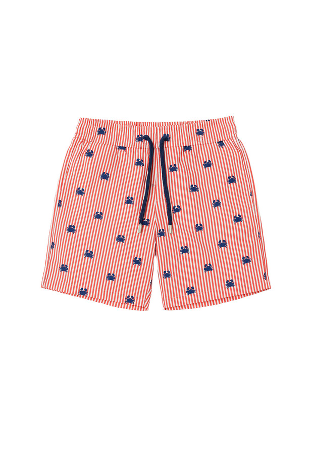 Boy's frill wave crab print swim shorts - coral