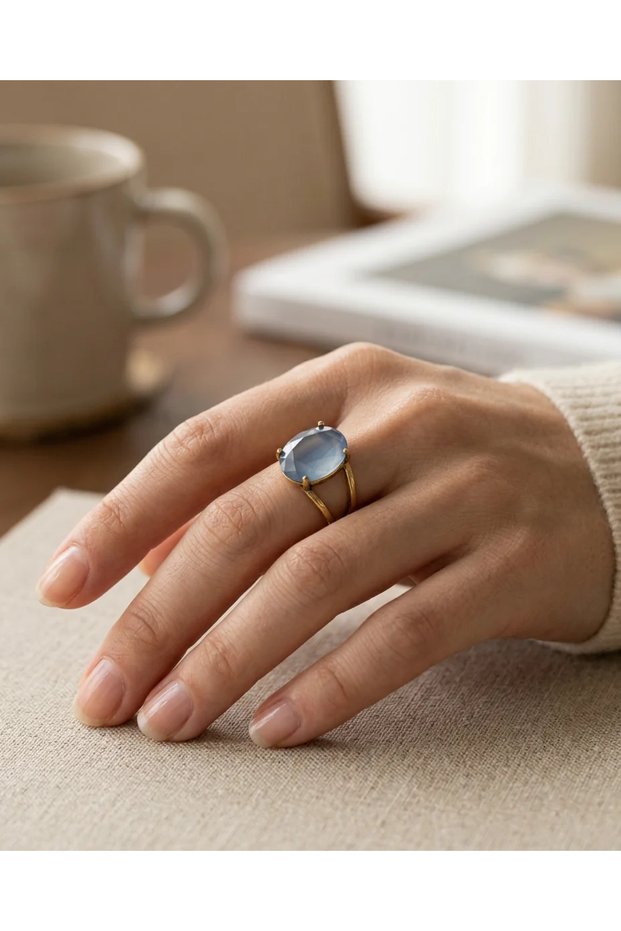 Bronze Vintage Women's Ring Authentic Copper Jewelry White Cat's Eye Stone Oval Adjustable