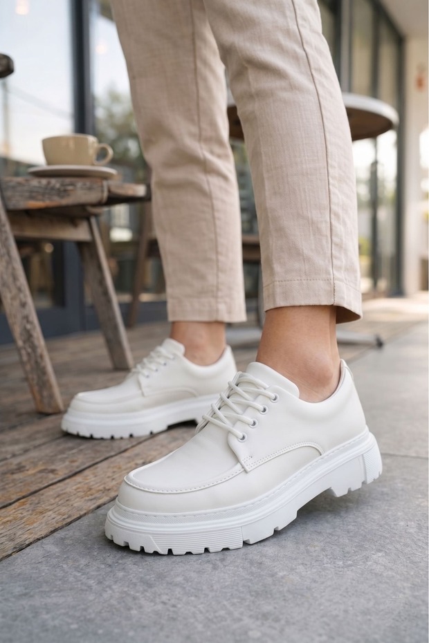 Jy06 Solven Lace-Up Leather Men's Casual Sports Classic Shoes Cbt - White