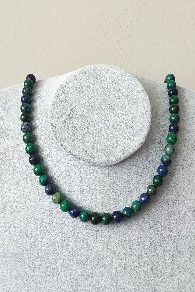 Certified 8 mm Azurite Natural Stone Necklace