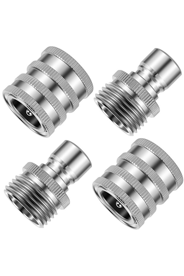 3/4" silver black 4Pcs Thread Tap Coupling Stainless Steel Garden Hose Quick Connector Water Hose Fi