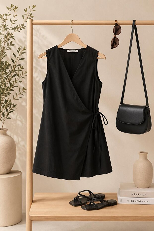 Women's Side Tie Vest Black