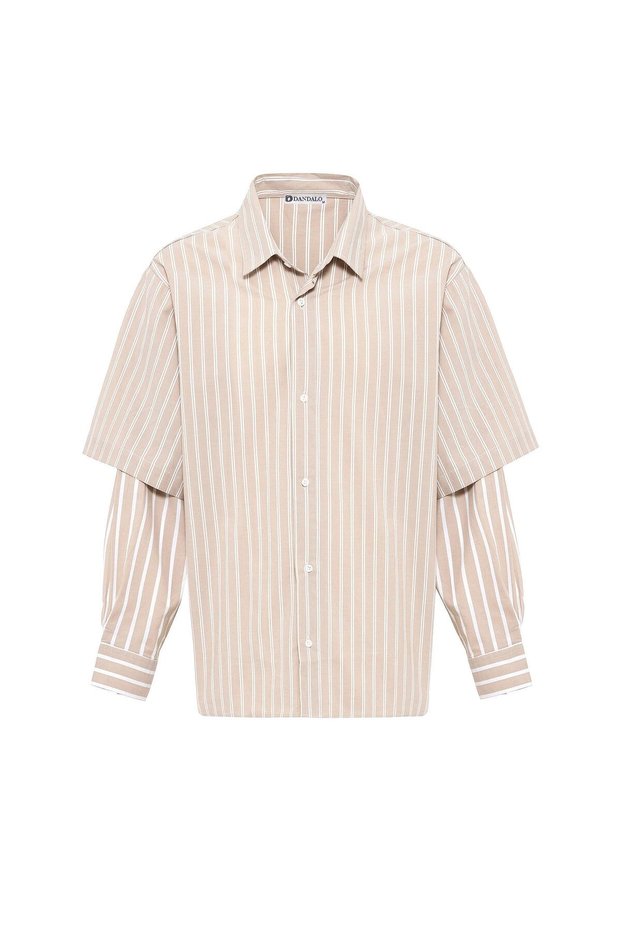 Double sleeve detailed relaxed fit striped shirt