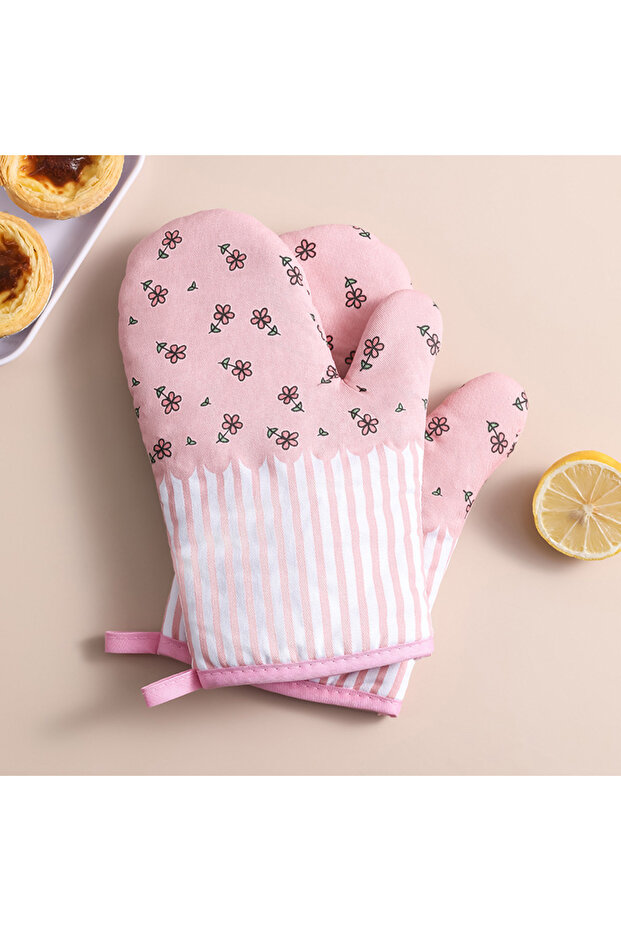 Pink High-Temperature Resistant Linen Oven Baking Gloves Microwave Mitts Kitchen Baking Tools Bakewa