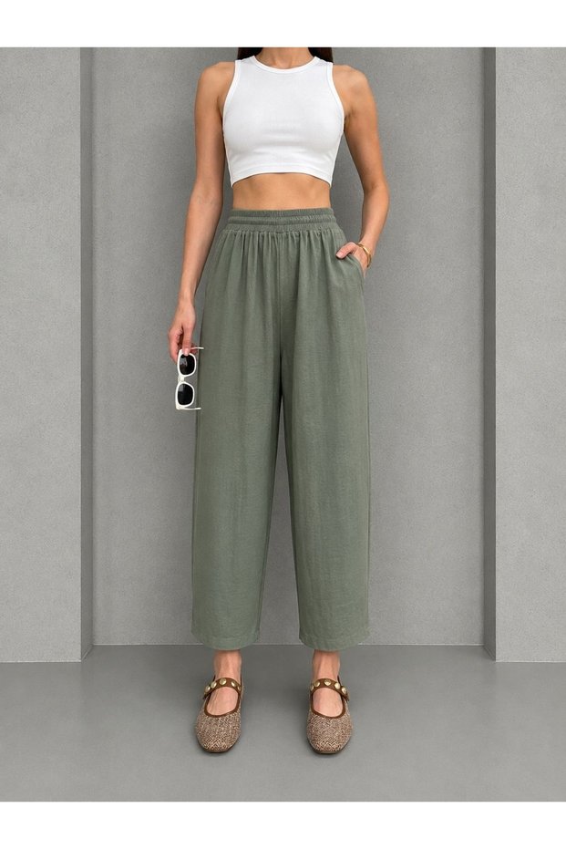 Premium Quality Sweat-Proof Muslin Fabric Carrot Shape Pants (Khaki)