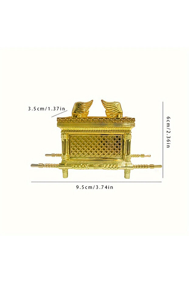 small Golden Ark Covenant Figurine Commandments, Aaron’s Rod & Manna - Religious Jewelry Box, Multi-