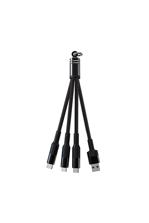 كابل شحن USB 3 في 1 بطول 15 سم أسود اللون لهواتف آيفون 15 و14 و13 و12 برو، شحن سريع مع منفذ مايكرو USB