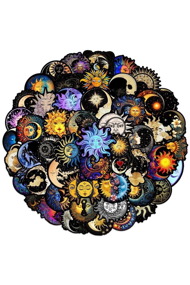 50Pcs 50Pcs Art Moon and Sun Stickers Vintage Moon Decals For Notebook Journal Scrapbook Diary Lapto
