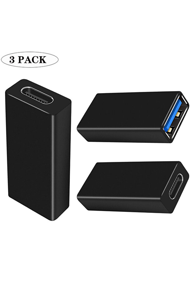أسود (3 قطع) محول OTG عالي السرعة من USB 3.0 أنثى إلى USB C أنثى من نوع USB 3.1، 2/3 قطع