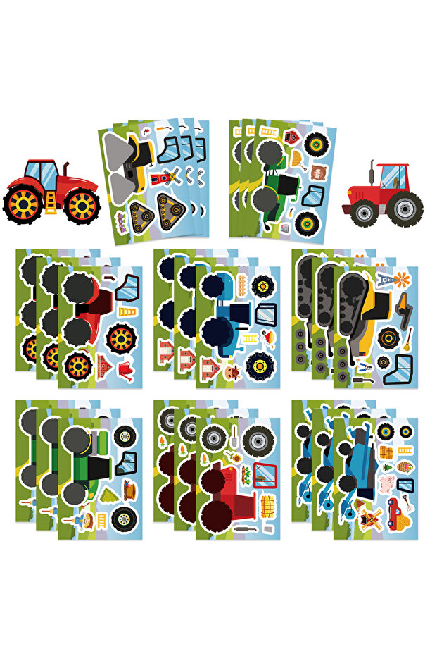32pcs All 32Sheets Farm Tractor Make a Face Puzzle Stickers Rural Construction Vehicle Puzzle DIY No