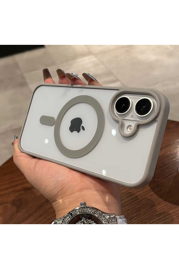 غطاء شفاف فاخر رمادي اللون لهواتف آيفون 16 متوافق مع نظام Magsafe، متوافق مع آيفون 17 و16 و15 و14 و13 و12 و11 برو ماكس و16 بلس