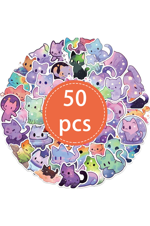 50PCS-TZ-223 50PCS Cartoon Rainbow Starry Sky Cat Stickers Kawaii Space Cat Stickers, Cate Stickers