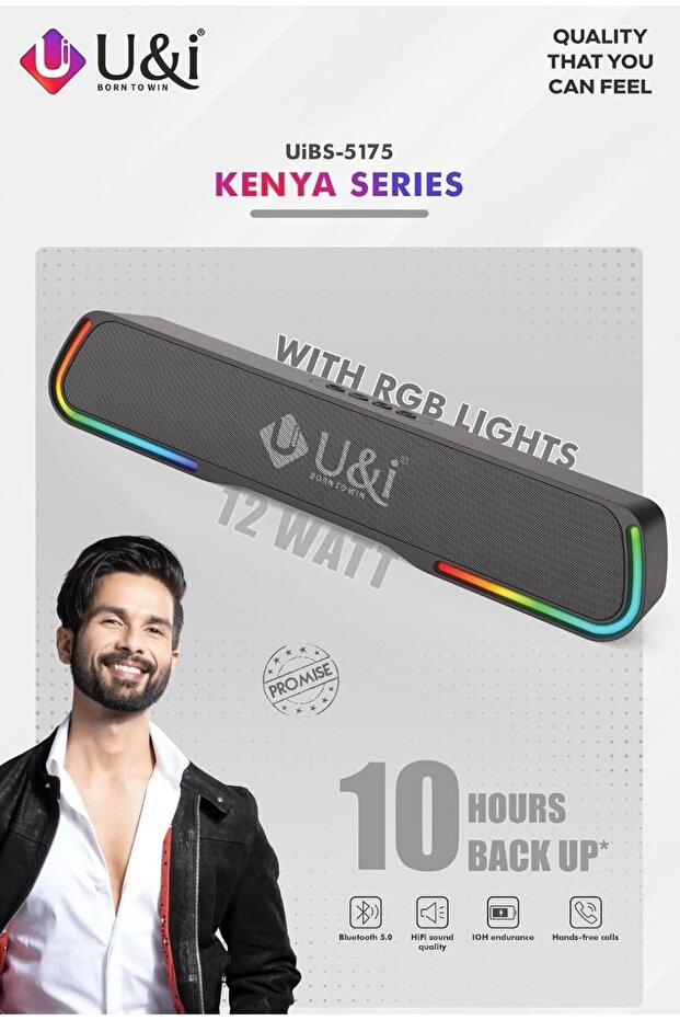 U&I Kenya Series 12W Wireless Speaker with 10-Hour Battery, RGB Lights, Sound Bar Design