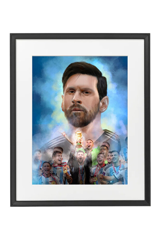 Lionel Messi Argentina Champion Wall art Poster with Frame 50x40cm
