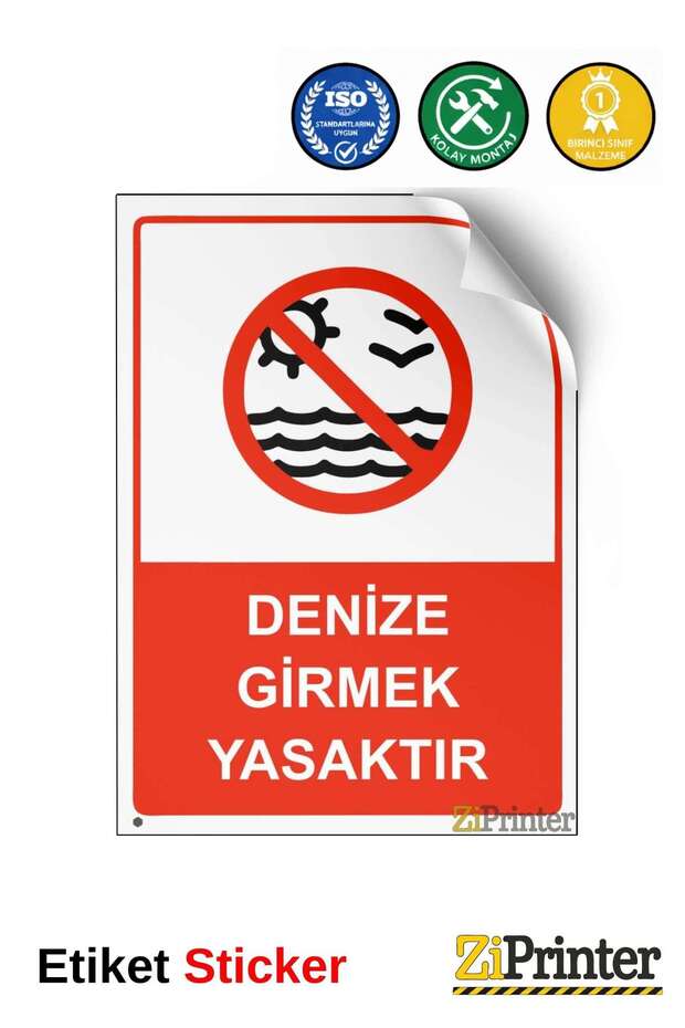 Entering the Sea Is Prohibited Isg Warning Sign Sticker 15X21 cm