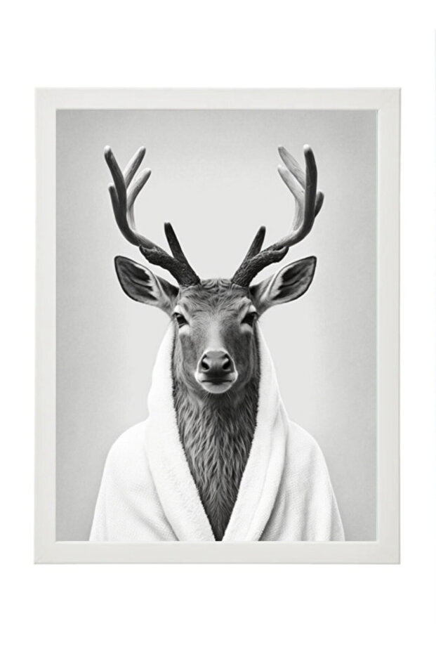 Deer in Bathrope , Bathroom Wall Art, Nursery Poster with Frame 30x40cm