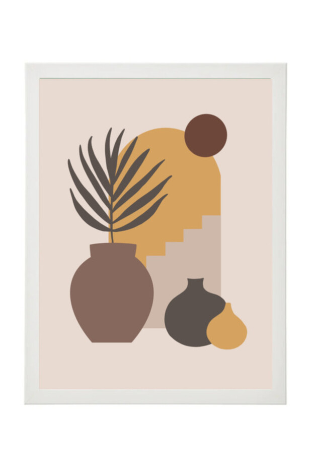 Mid Century Modern Art, Boho Decor, Landscape, Neutral Wall Art Poster with Frame 30x40cm