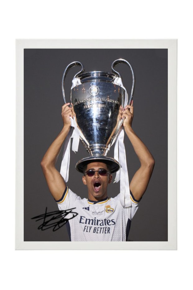 Jude Bellingham Real Madrid Champion of UCL 2024, Soccer Gift , Autographed Poster with Frame 30x40cm