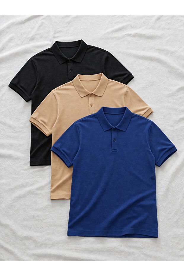 3 Pieces Men's Trend Short Sleeve Basic Polo Collar T-Shirt