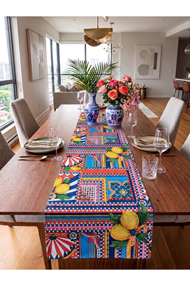 Lemon Patterned Decorative Runner - 40X140 cm