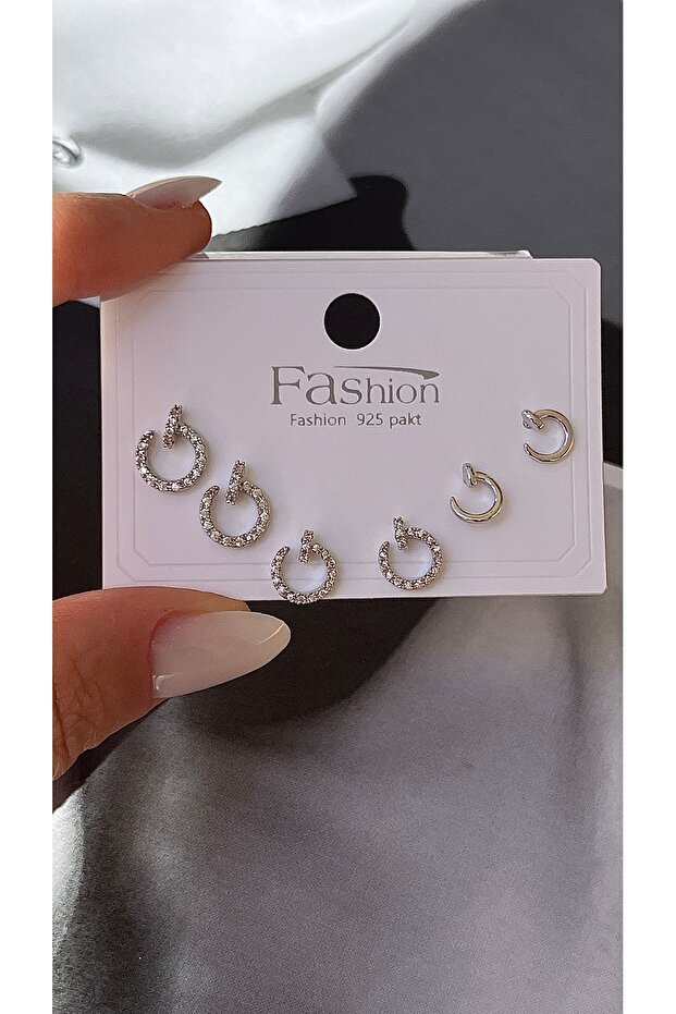 Minimal Zircon Stone Earring Set