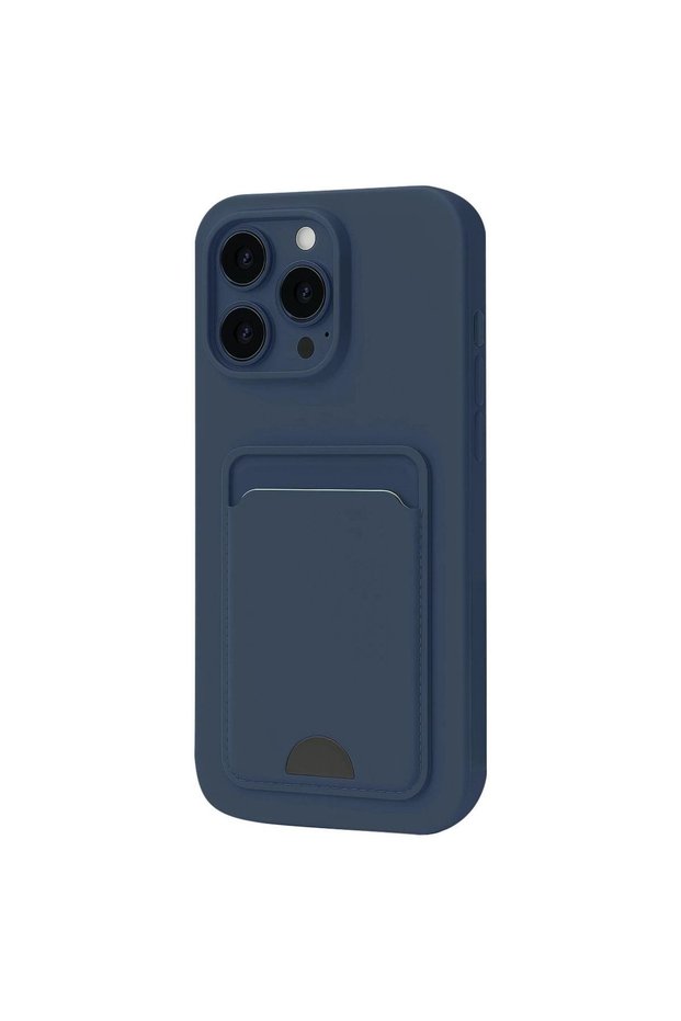 Apple iPhone 16 Pro Case Kelvin Silicone with Business Card Holder - Navy Blue
