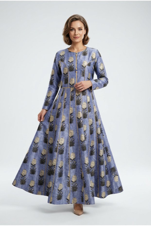 Rochie eleganta lunga din bumbac si matase