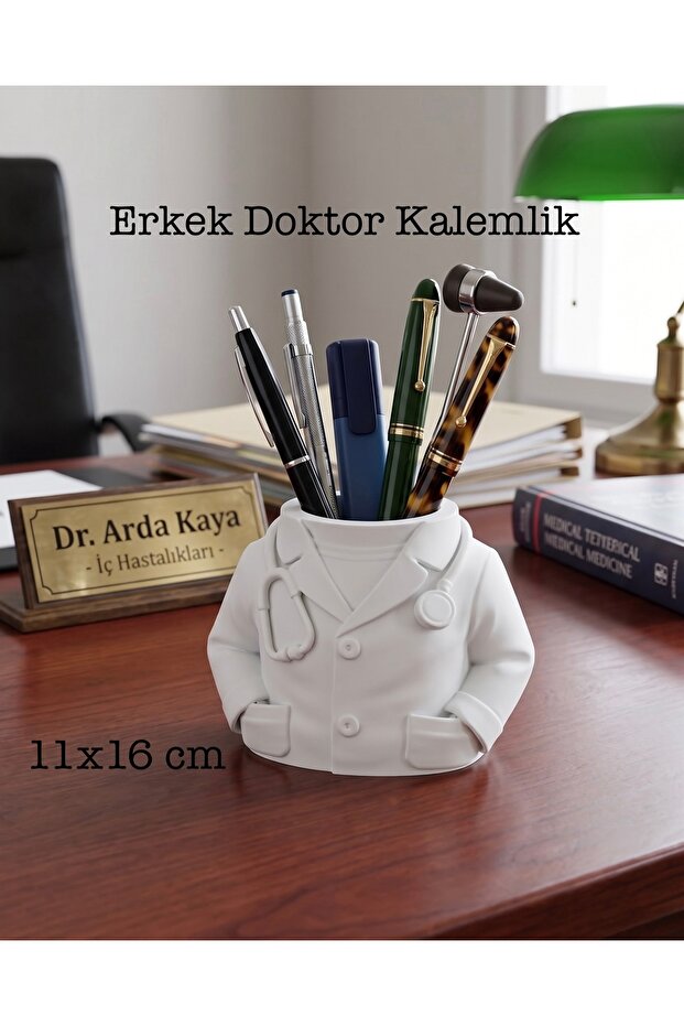 Men's Doctor Design Decorative Pen Holder - Medical Day Gift Desk Organizer 11X16 cm
