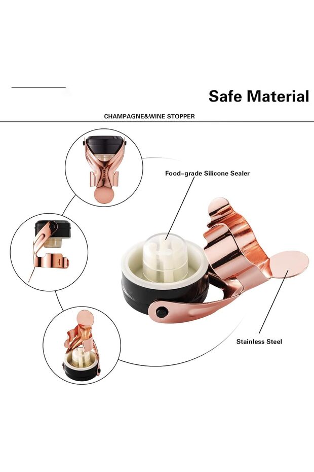 Silk Route Champagne Wine Stopper Stainless Steel with Food Grade Silicone, Leakproof, Reusable