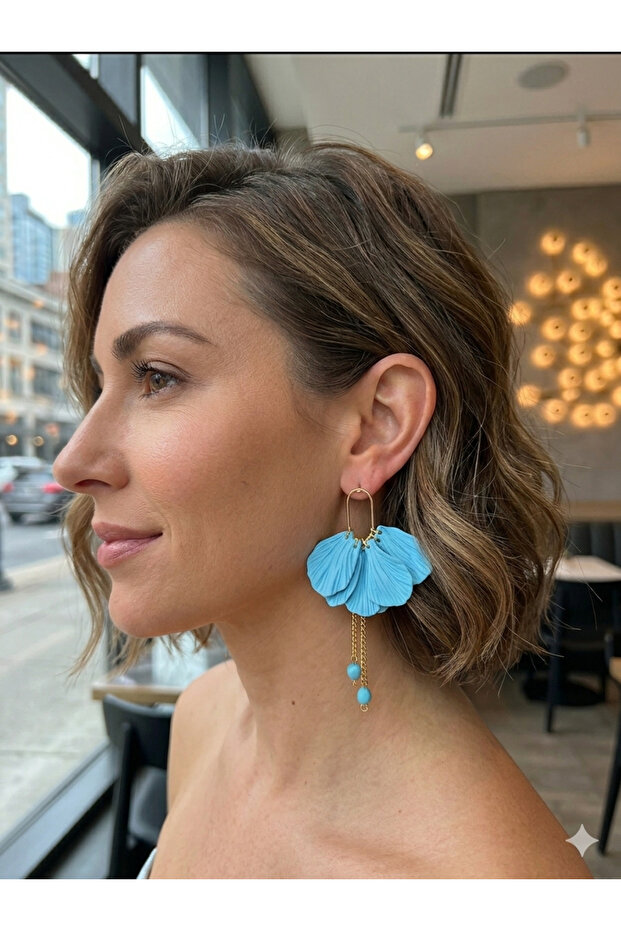 Océane Blue Earrings | Chain Detailed Handmade Statement Earrings | Summer Collection