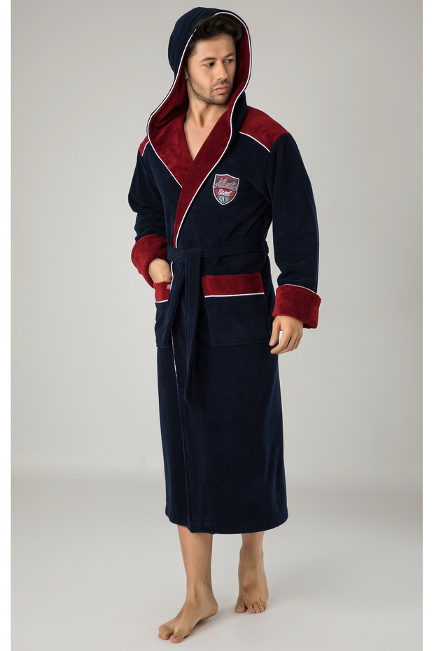 Men's Hooded Embroidered Bamboo Cotton Sport Model Soft Absorbent Luxury Bathrobe