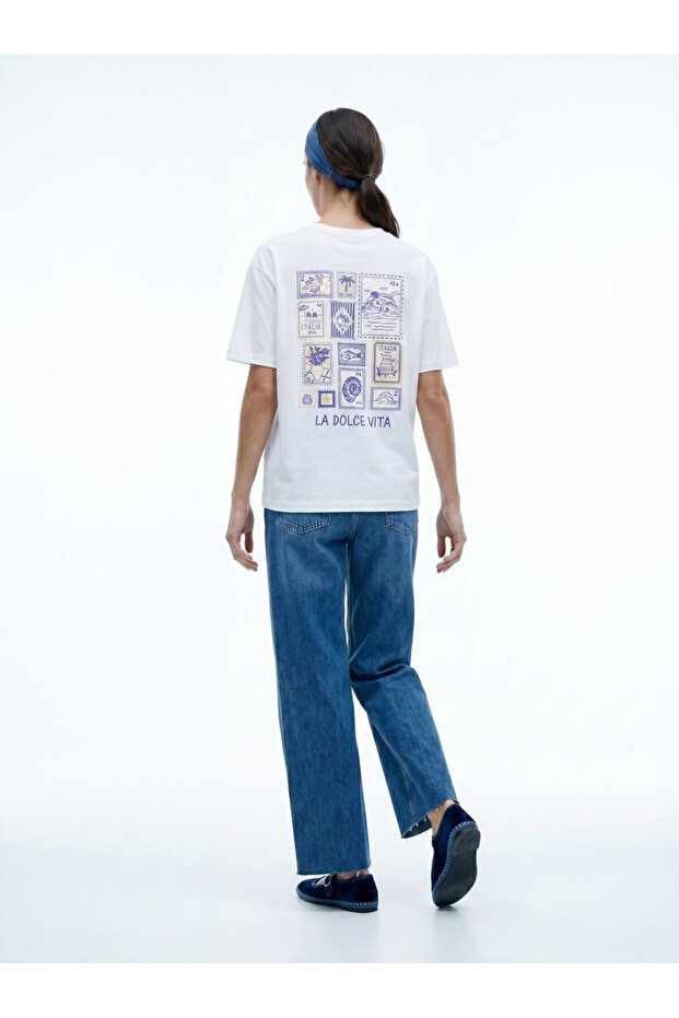Back Printed Basic White T-Shirt
