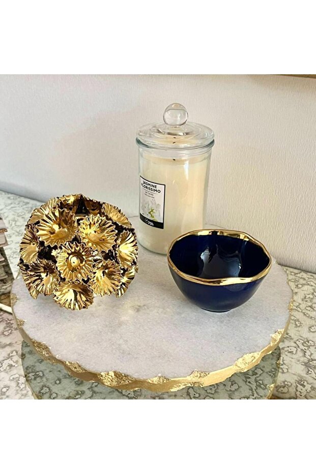 Beth & Lily – White Marble Rotating Lazy Susan Tray | Gold Rim | Premium Home Decor | UAE GCC Gift