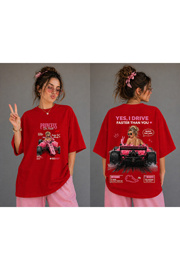 Crew Neck Princess Printed Women's Oversize Cotton T-Shirt