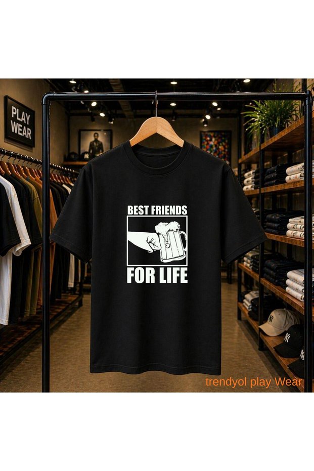 For Life Chest Printed 100% Cotton Oversize Loose Regular Fit Crew Neck T-Shirt