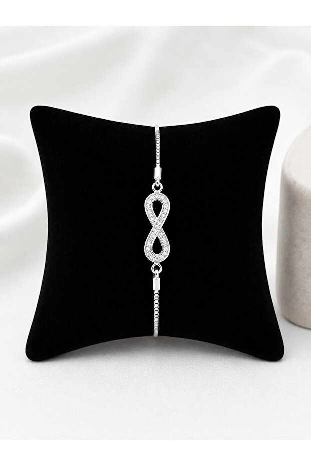 Minimal Infinity Figured Zircon Stone Silver Color Women's Bracelet