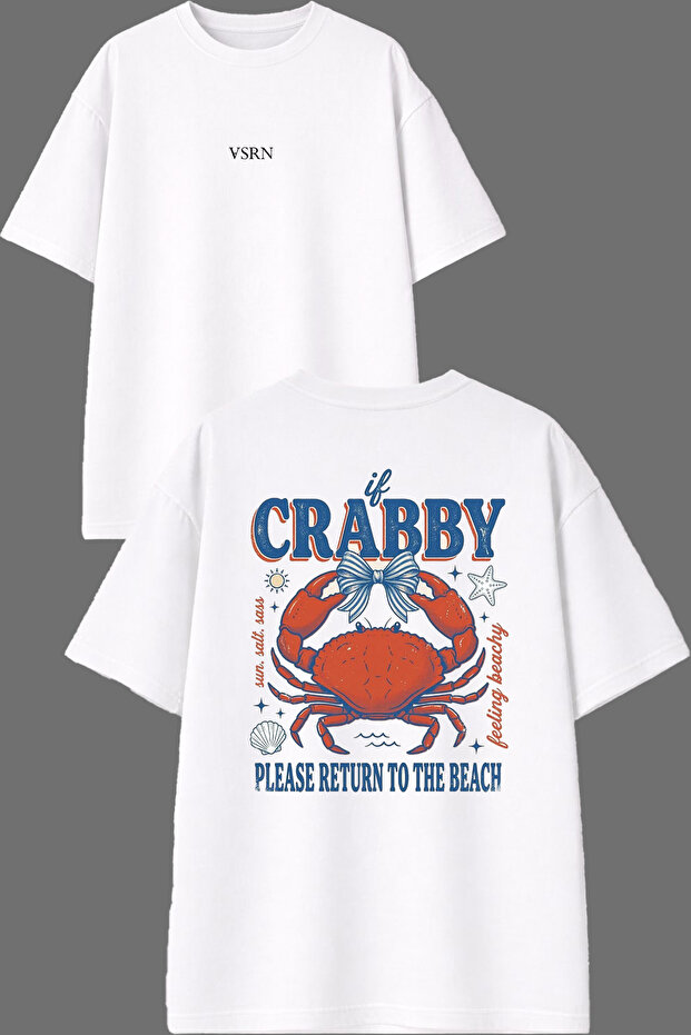 White Oversize T-Shirt with Mr. Crab Design on the Front and Back