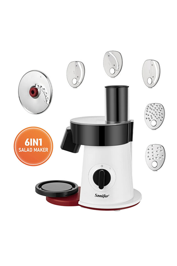 6-in-1 Electric Vegetable Slicer & Salad Maker, 200W Food Processor with 6 Stainless Steel Discs