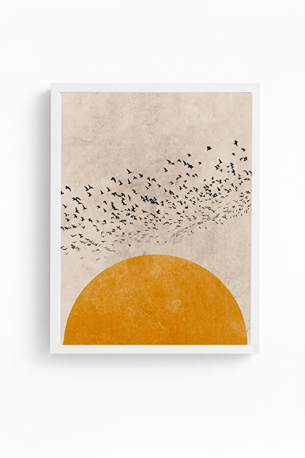 White Wooden Framed Abstract Bird Pattern Painting - Pastel Tones | Huhu1277