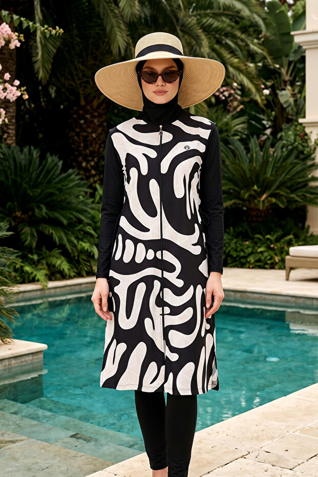 Jileli Full Covered Hijab Swimsuit 6251 Black02