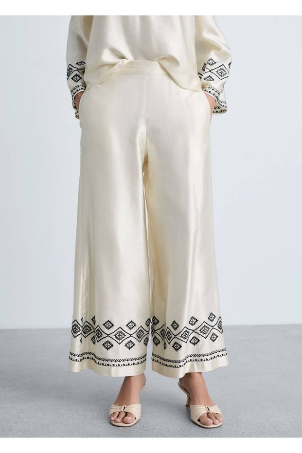 Wideleg Trousers with Embroidery on the Leg