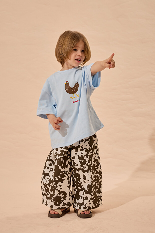 Roaster Print Oversize Cotton T-Shirt Blue