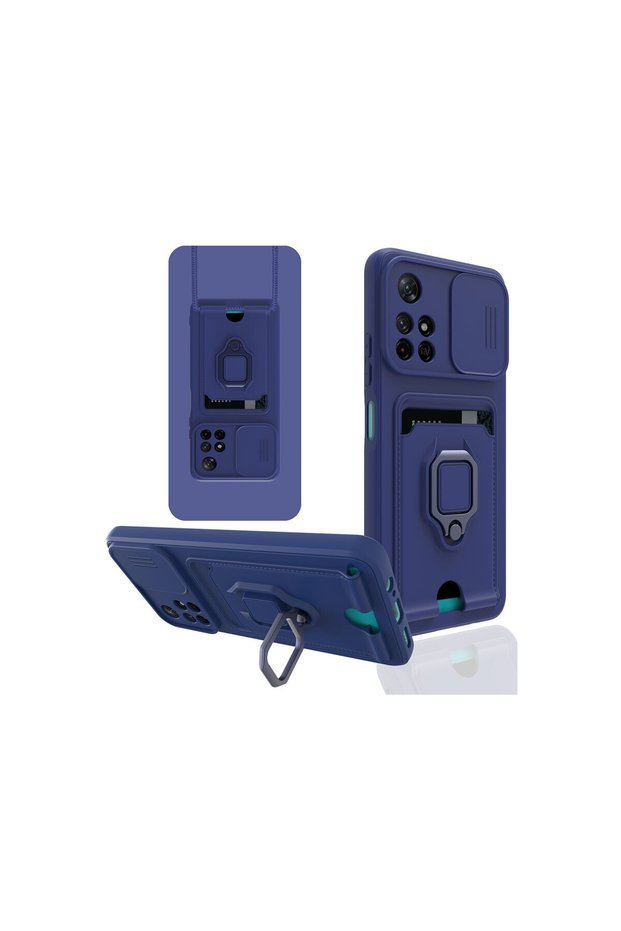 Redmi Note 11t Compatible Case Zuma Silicone with Business Card Holder and Ring - Navy Blue